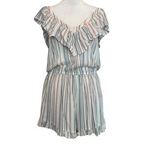 American Eagle Striped Ruffle Romper Size M Summer Spring Peasant